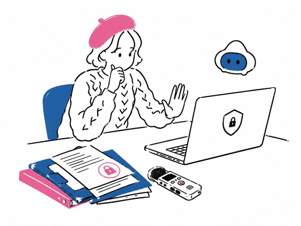 個人情報保護委員会は、生成AIへ個人情報を入力する際、利用目的の範囲内か、サービス提供者が機械学習に利用しないかなどを十分確認するよう注意を促しています。
依頼主の許可なく、録音データや社内資料を一般向けAIサービスへ入力しないでください。