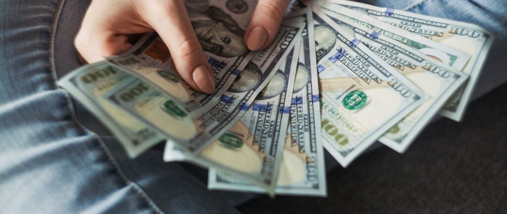 fan of 100 U.S. dollar banknotes