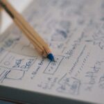 blue ballpoint pen on white notebook